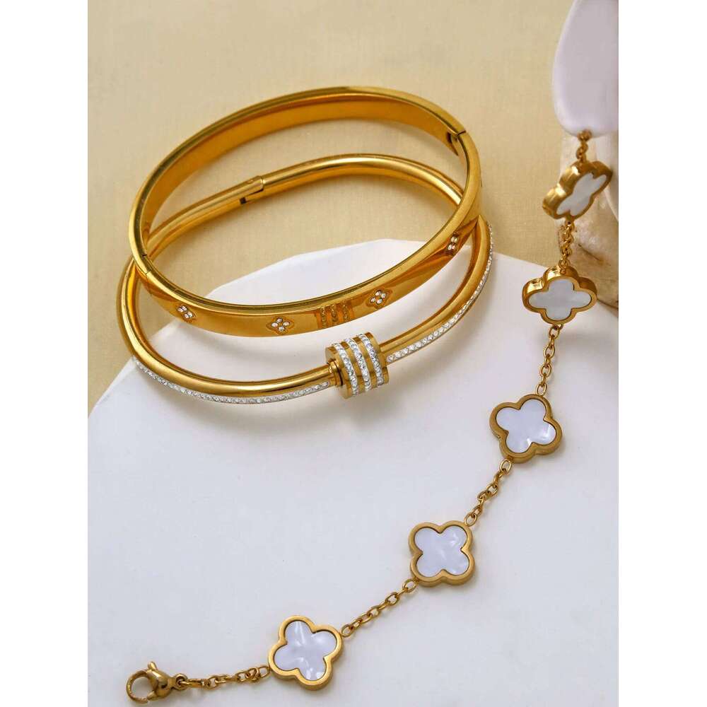 Niche Exquisite High-Grade Stainless Steel With Diamonds Flower, Small Waist, Clover Bracelet Female Z260123