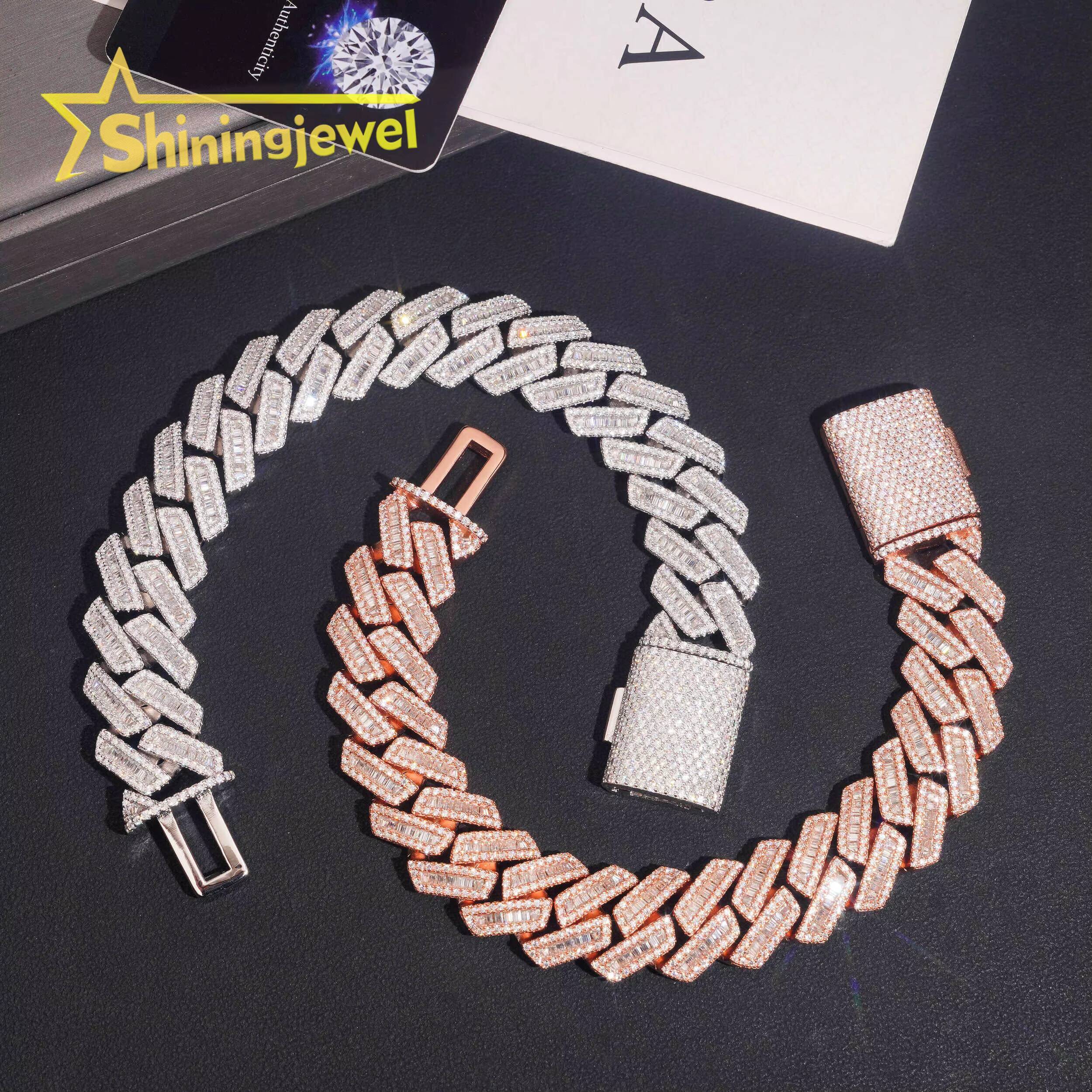 Bracelet moissanite bracelet18mm Baguette Moissanite Cuban Bracelet Ready Stock Hip Hop Rock Moissanite 925 Silver Diamond Cuban Link ChainNecklace ch