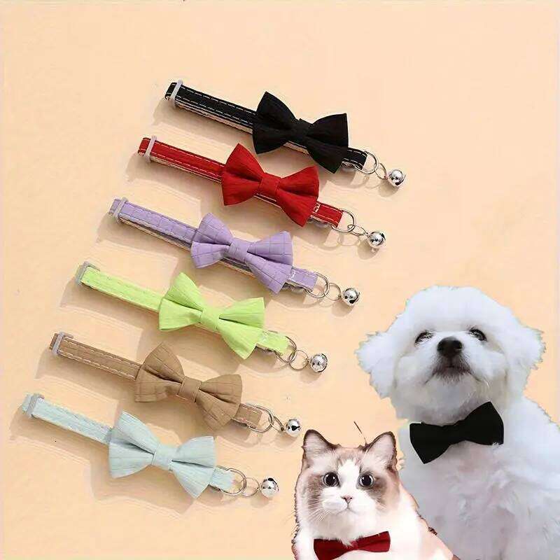 Solid Color Bowknot Puppy Chihuahua Adjustable Cats Accessories Safety Bell Tie Bow Buckle Pets with Collar New