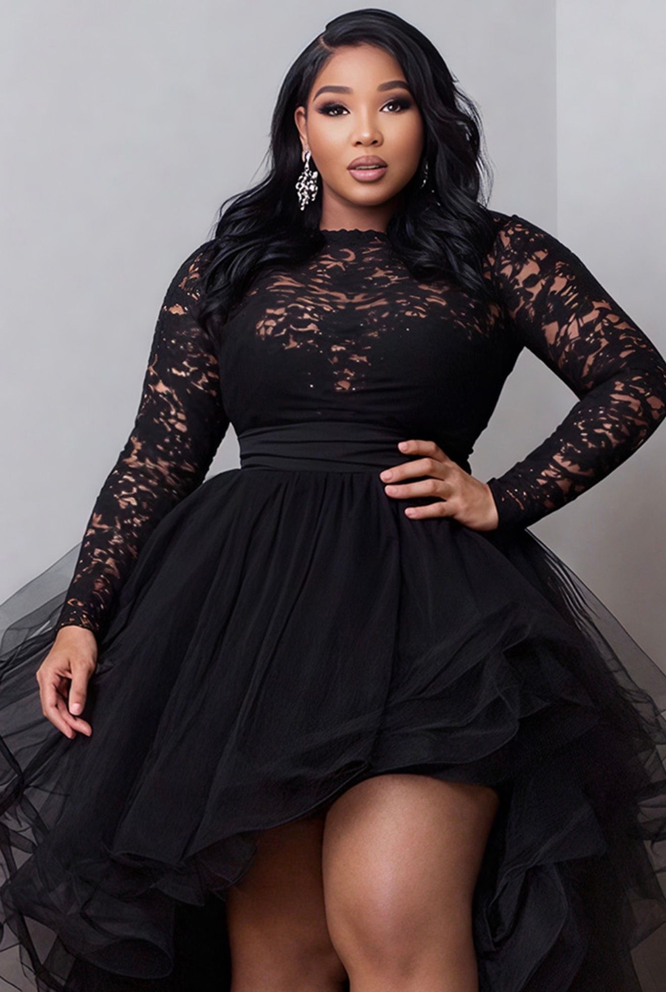 A Line Prom Dresses Lace Full Sleeves Hi Lo Tulle Evening Formal Party Second Birthday Engagement Reception Gowns Dress For Special Occasions 811 - view 4