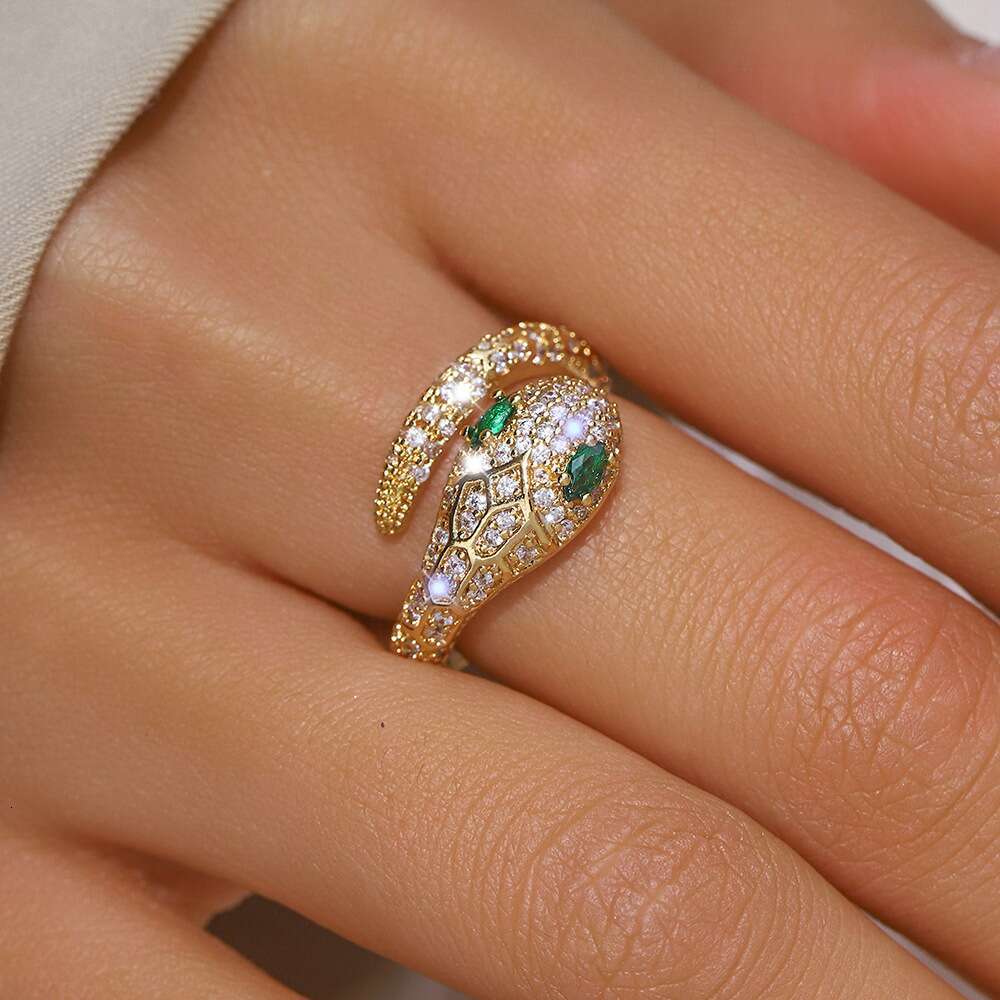 Ring Silver Plated Snake Head Design Precision Inlaid Cubic Zirconia Open Adjustable Band for Wedding Party Anniversary Gift High Quality Texture