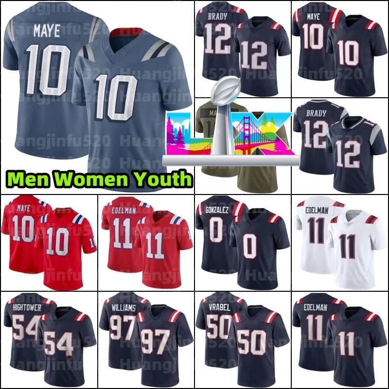 10 Drake Maye Christian Gonzalez Football Jersey TreVeyon Henderson Will Campbell Demario Douglas Stefon Diggs Kyle Williams Mike Vrabel Kayshon Boutte Tom Brady