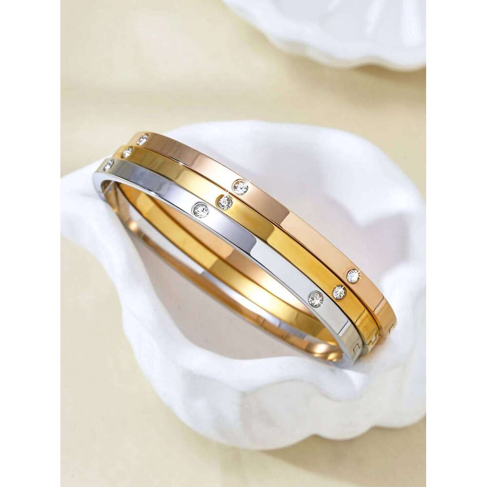 Stylish Minimalist Stainless Steel Bracelet with Cubic Zirconia Inlay, Hypoallergenic Women's Jewelry Z260123