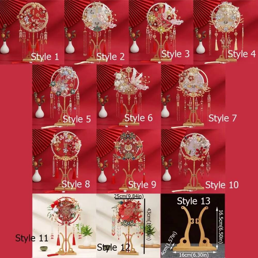 Antique Style Bride Group Handmade Flower Desig Show with Tassel Long Handle Decorative Fan For Chinese Wedding ddmynov