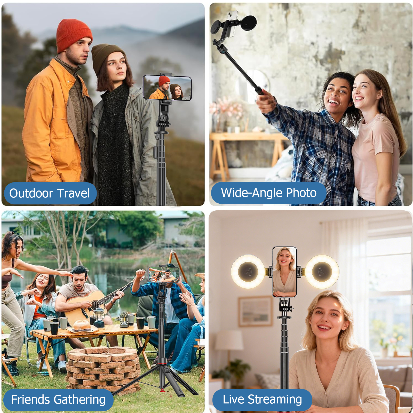 Selfie Stick Tripod With Fill Light, Extendable Phone Stand With Wireless Remote, Universal Compatible For Smartphones, Portable For Travel & Video Re