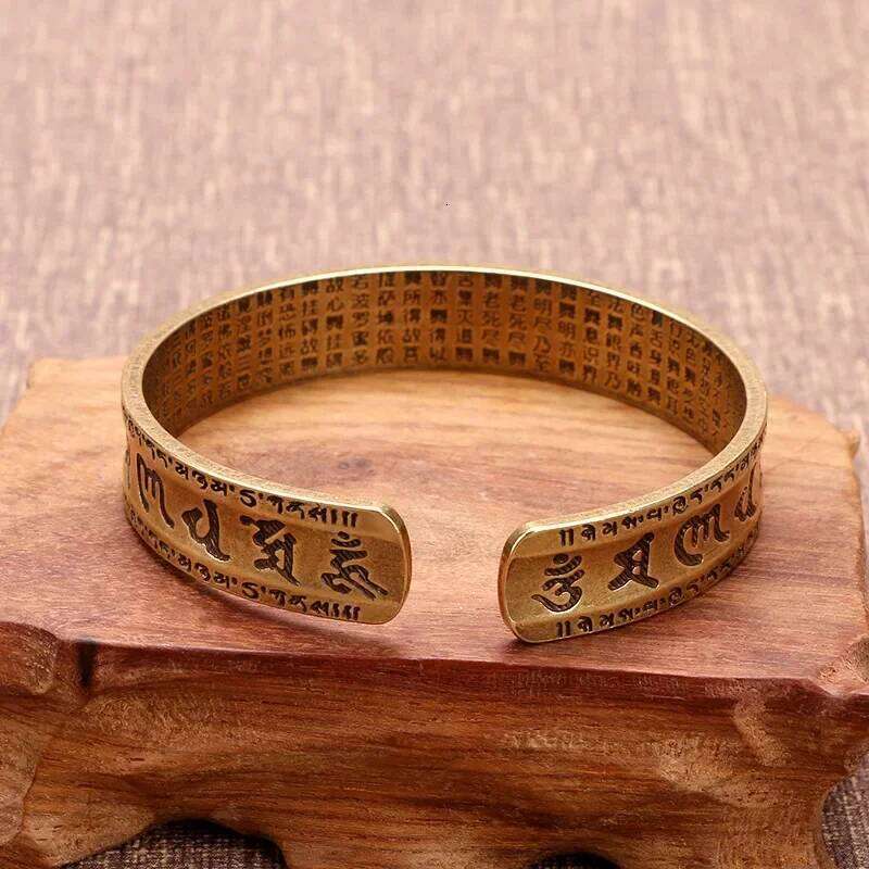 Vintage Buddhist Heart Sutra Cuff Bracelets Men's Six Character True Word Adjustable Bangles Religious Wish Talisman Jewelry Z260123