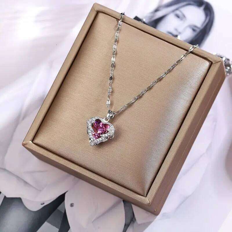 Super Luxury Colorful Crystal Ocean Heart Necklaces For Women Korean Fashion Stainless Steel Jewelry Female Wedding Accessories Z260123