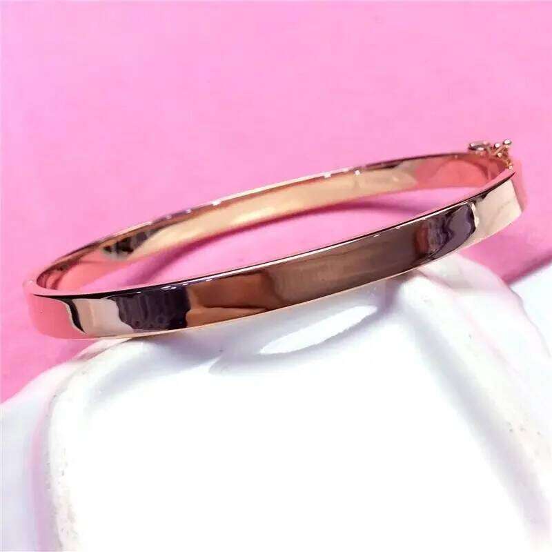 Plated 14K Rose Gold Glossy Wide Bracelet for Women Fashion Simple Fresh Wedding Engagement High Jewelry Z260123