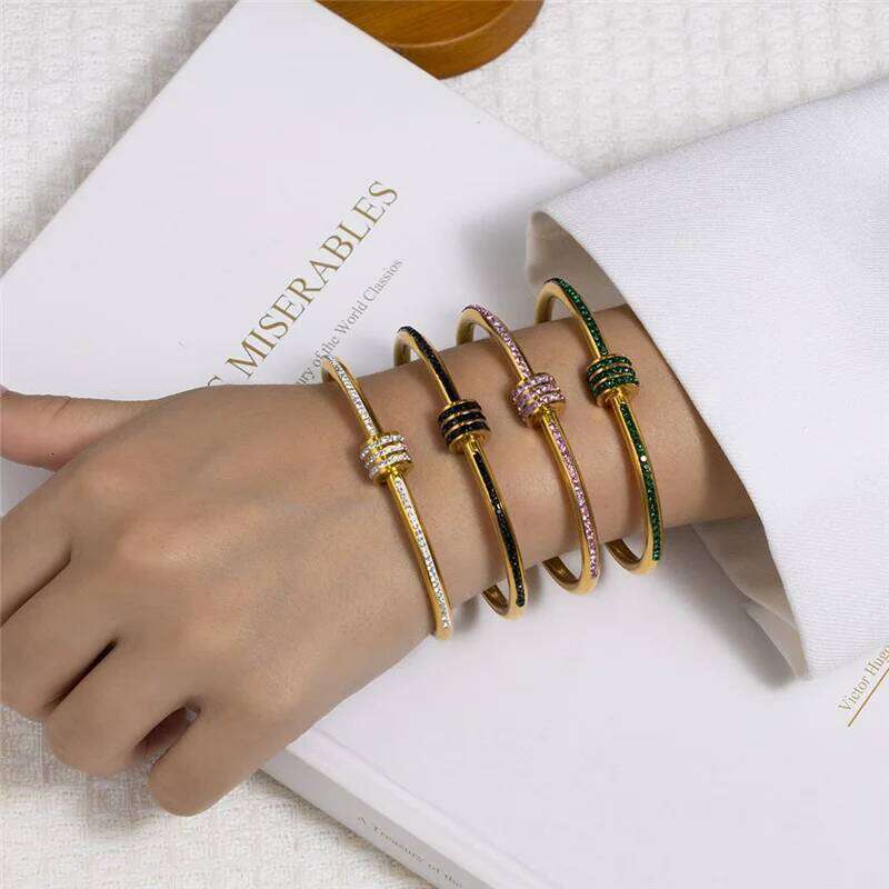 Multi-Color CZ Knot Bracelets, Fashionable Stackable Bangles Set, Luxury Women's Jewelry With Retro Design Z260123