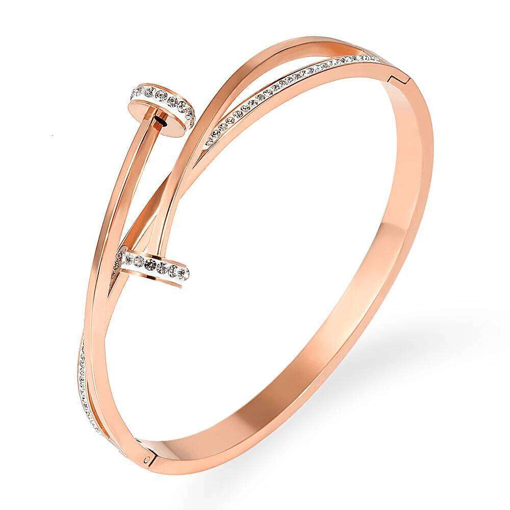 FYSARA Unique Double Crystal Nail Head Cross Stainless Steel Bracelet For Woman Love Wedding Gift Bangle Jewelry Wholesale Z260123
