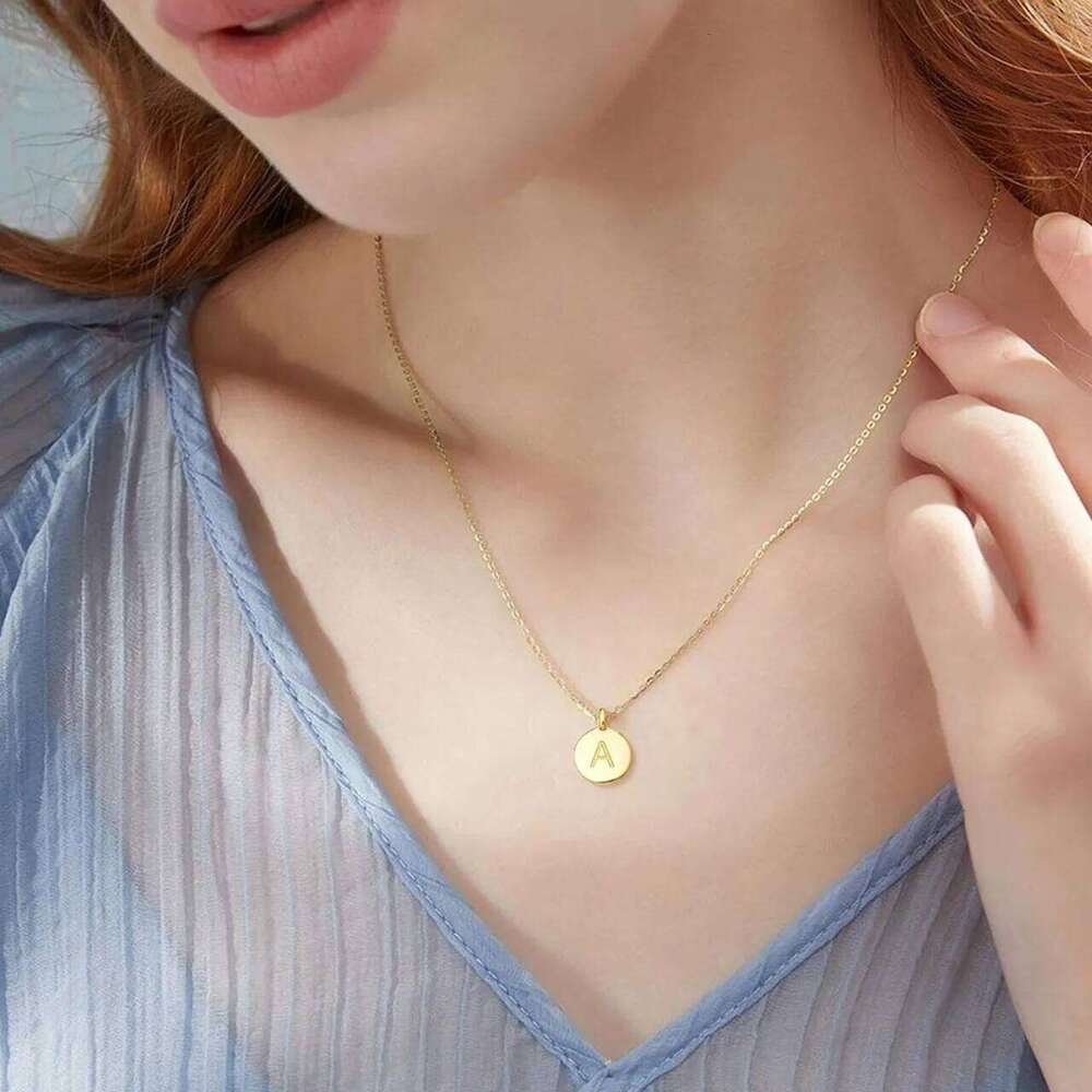 Round English Initial 18K Gold Plated Stainless Steel Cute Letter Necklace for Women Z260123