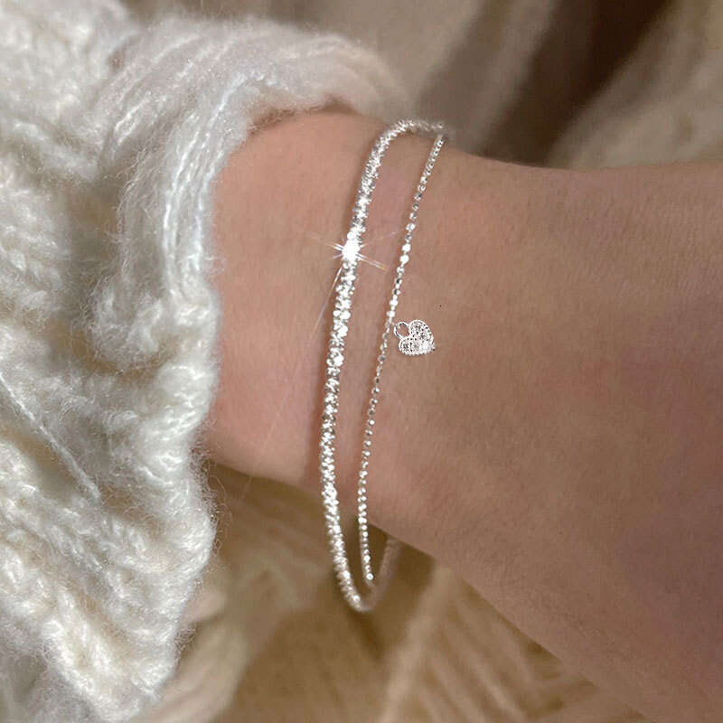 Two-Piece Beads bracelets Cross Pendant New Sparkling for Women Simple Bracelet High-End Feel Multi-Layer Silver Bracelet Minimalist