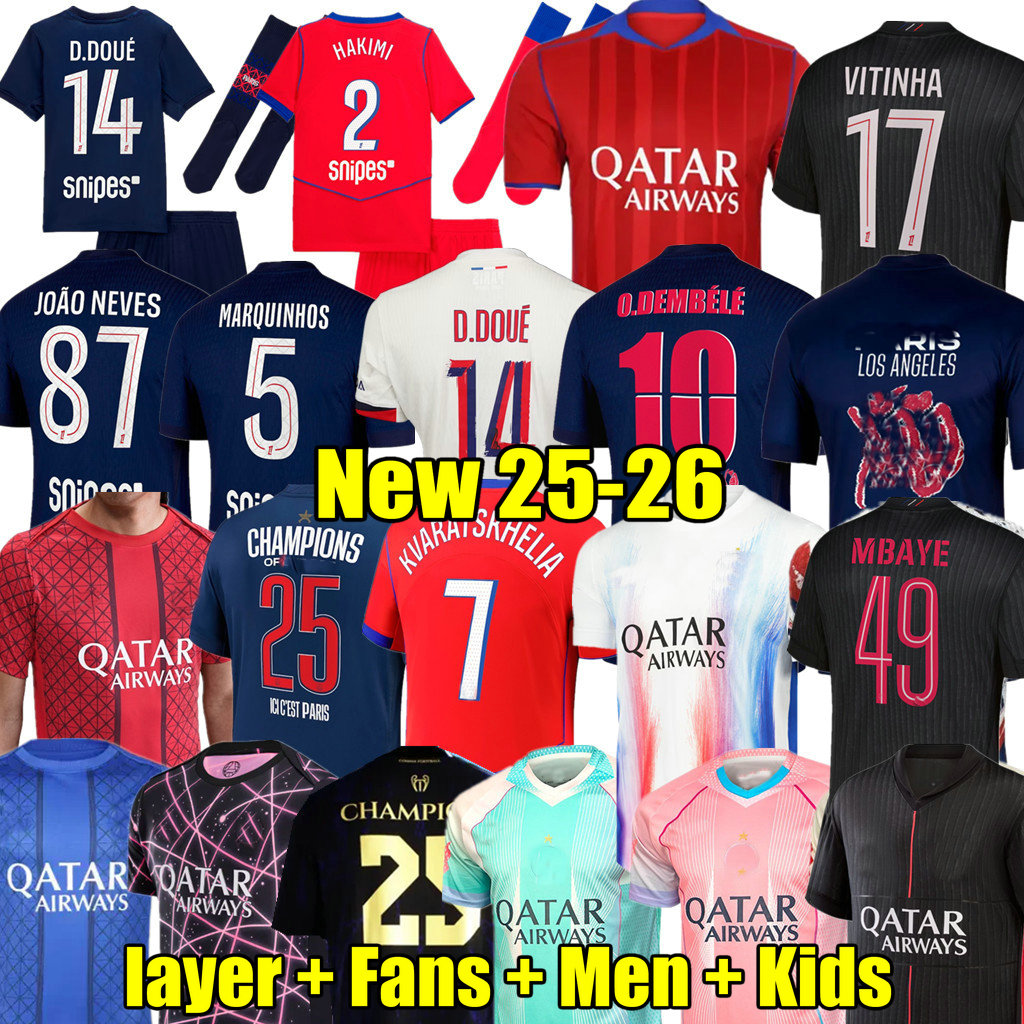 FINAL 25 26 Maillot KVARATSKHELIA Soccer Jersey Kids Kit Player Fans Pre Match 2025 2026 Maglia Paris Home Away Football Shirt HAKIMI PSGSE VITINHA DEMBELE BARCOLA