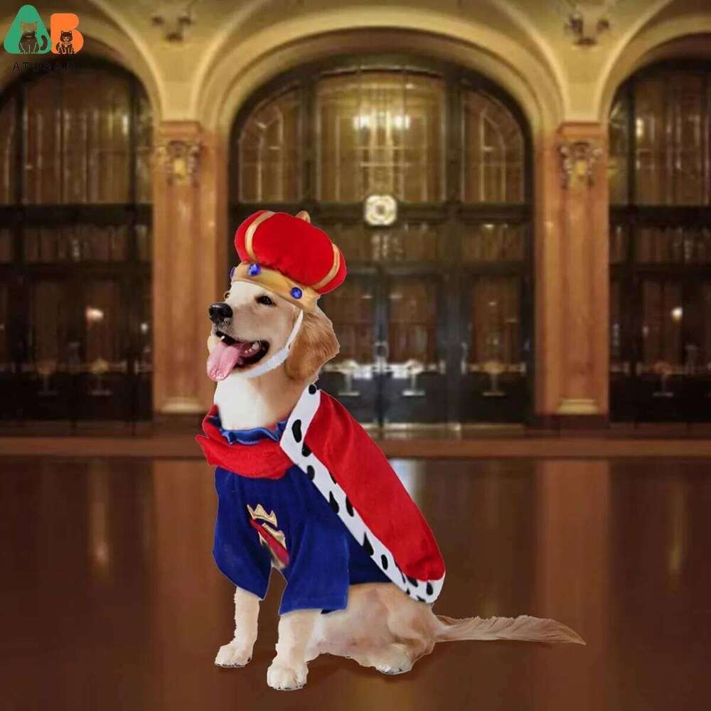 King Costume Prince Royal Cape Crown Velvet Lord Pet Outfits Clothes For Cat Dog Cosplay Party Holiday Funny Dress Up