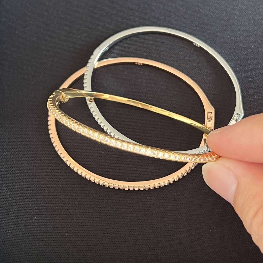 Pure 925 Sterling Full Diamond Classic Design Party Jewelry Friendship Bracelet Silver Bangle Rose Gold 17CM Z260123