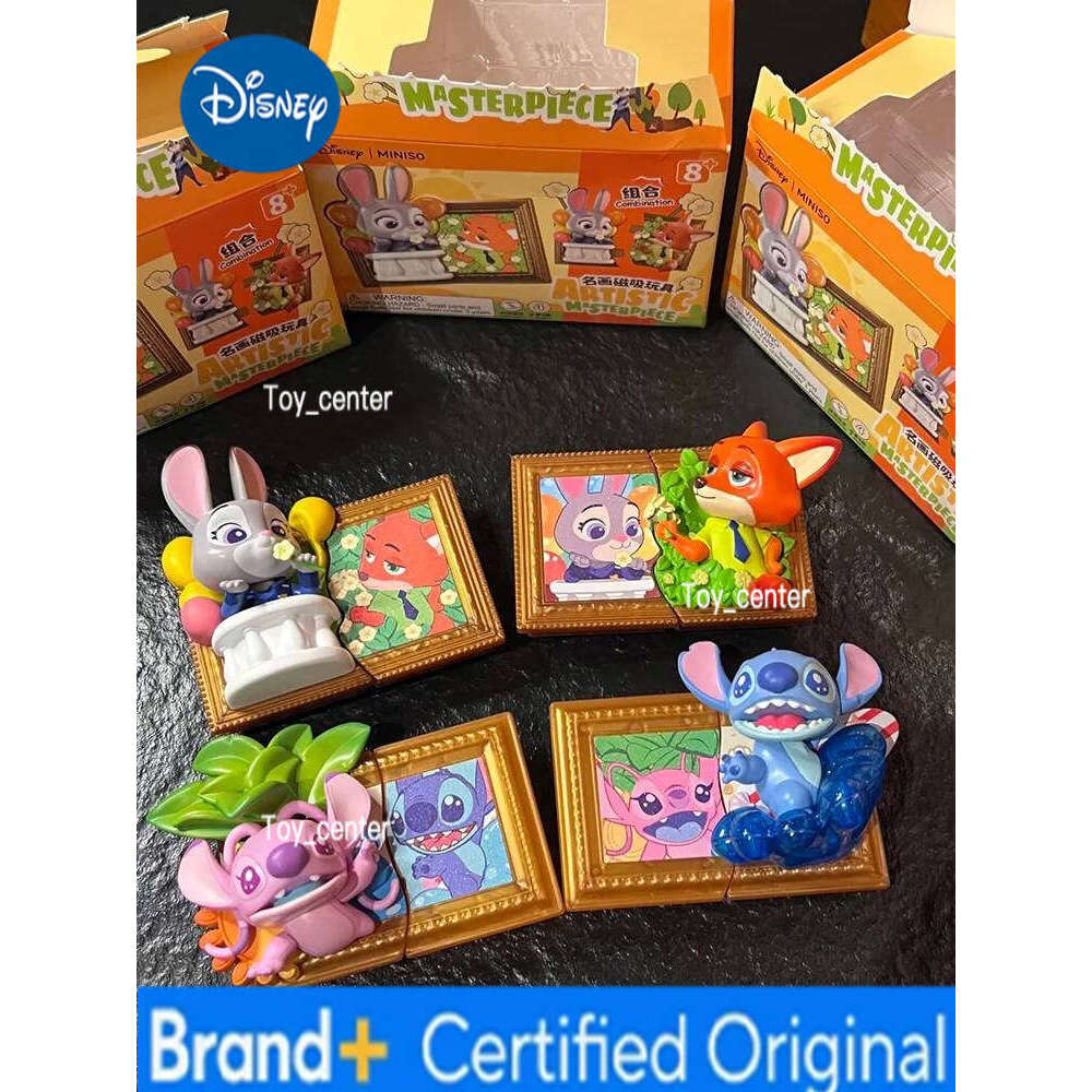 Disney Miniso Collection Famous Painting Magnetic Toys Blind Boxes Movie Peripheral Figurines Nick Judy Stitch Desktop Ornament H260123