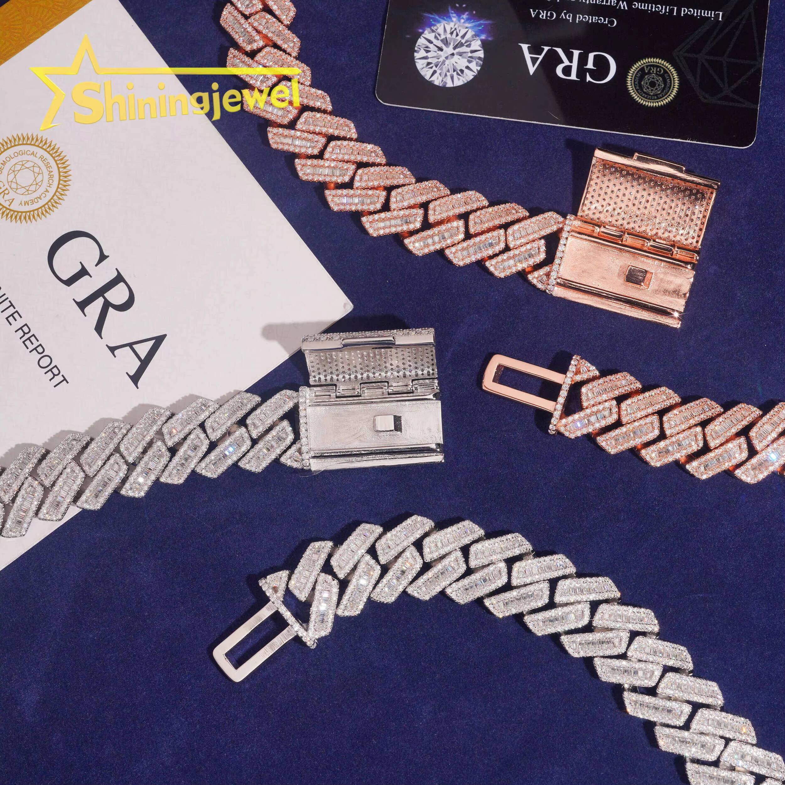 Bracelet moissanite bracelet18mm Baguette Moissanite Cuban Bracelet Ready Stock Hip Hop Rock Moissanite 925 Silver Diamond Cuban Link ChainNecklace ch