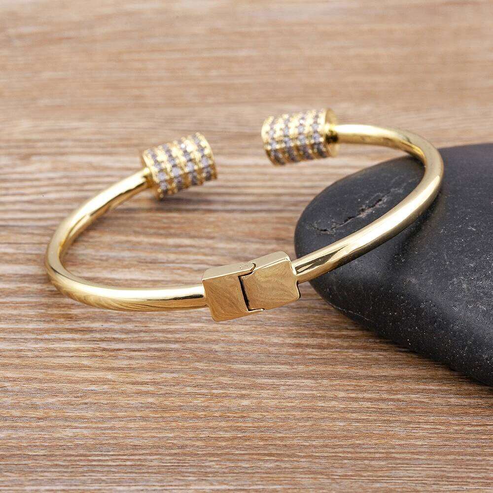 Nidin Fashion Female White Zircon Stone Bracelet Gold Plated Open Adjustable Bangle For Women Wedding Birthday Jewelry Gifts Z260123