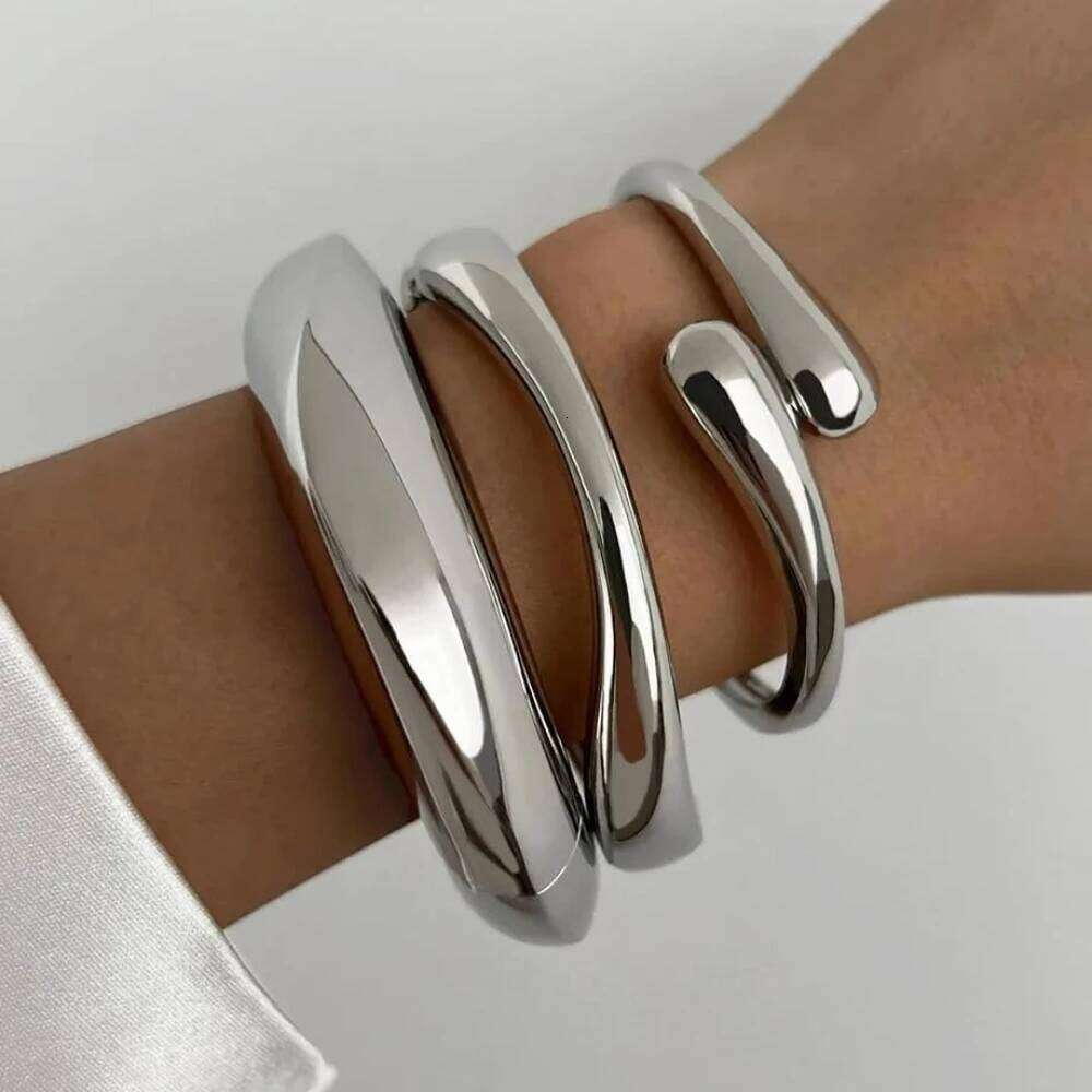 3pcs Chunky Smooth Water Drop Cuff Bracelets for Women Dainty 14k Gold Plated Big Stackable Spring Bangles Set Stack Jewelry Z260123