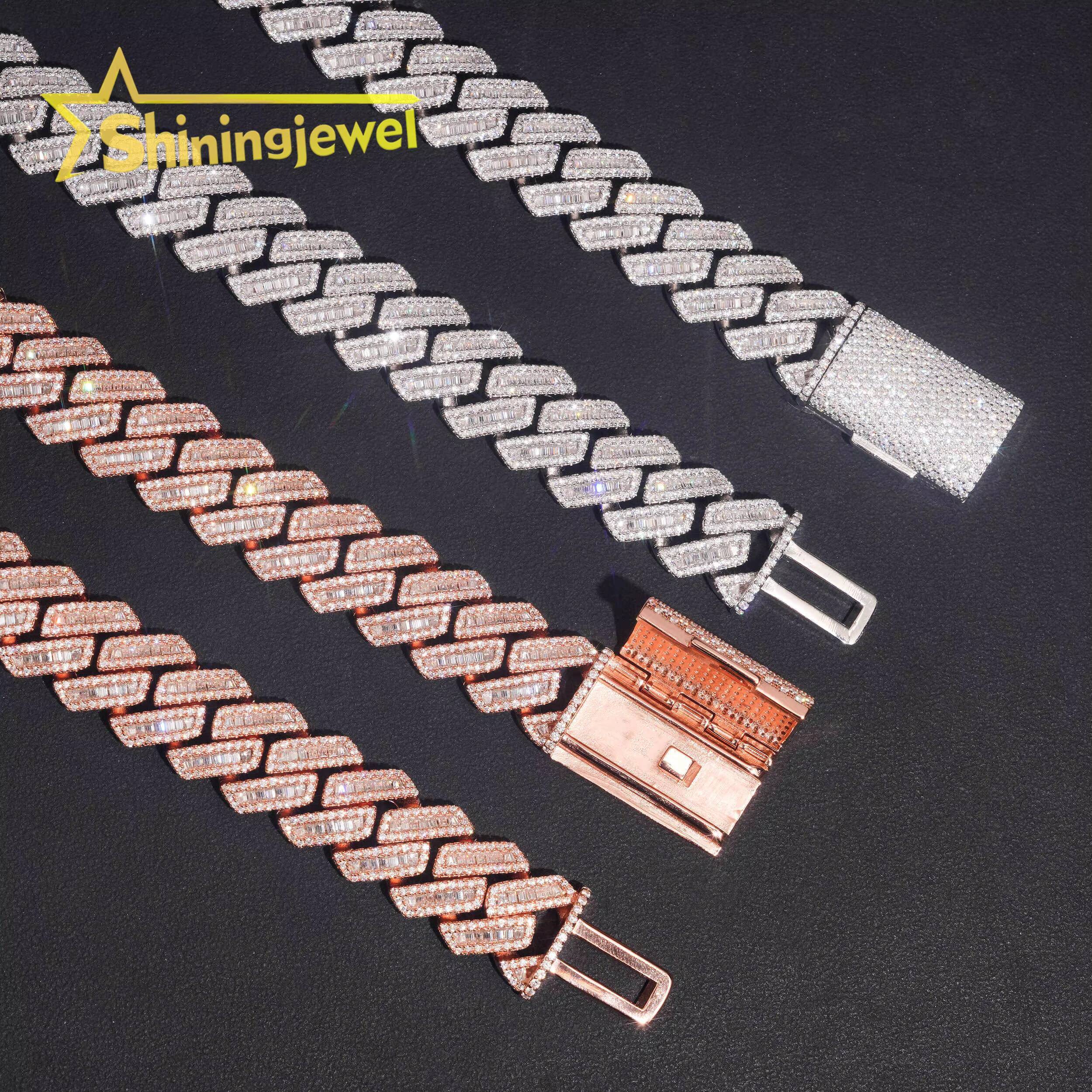 Bracelet moissanite bracelet18mm Baguette Moissanite Cuban Bracelet Ready Stock Hip Hop Rock Moissanite 925 Silver Diamond Cuban Link ChainNecklace ch