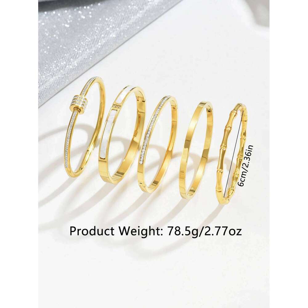 Stackable Gold Plated Bracelet for Women Her Crystal Pearl Bamboo Stainless Steel Bangles Daily Party Jewelry 2025 Trendy Gift Z260123