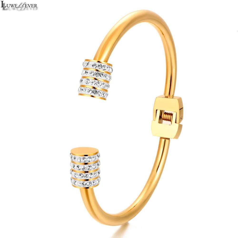 Hollow Dainty Geometric Rhinestone Bracelet for Women 067 Cuff Bangle Silvery Golden Plated Minimalist Jewelry Stainless Steel Z260123