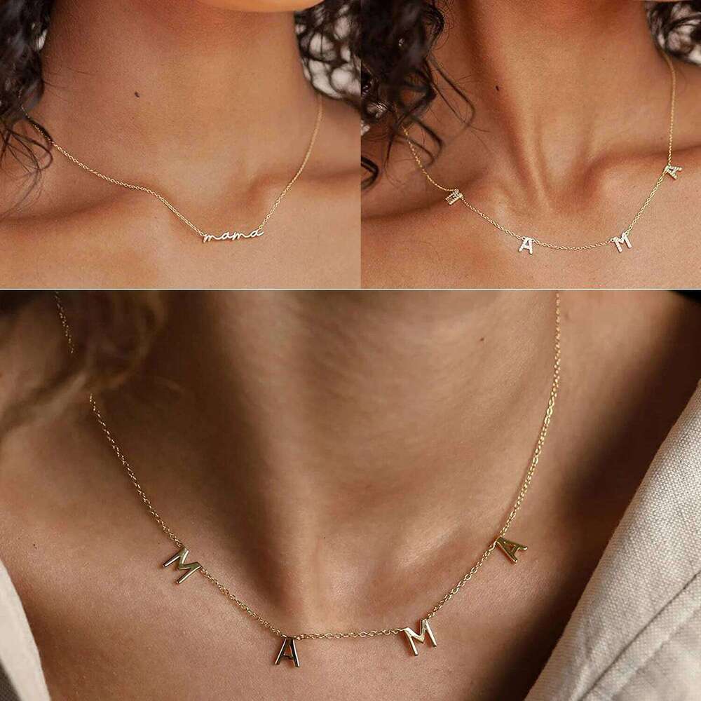GD Wholesale Elegant Gift Tarnish Free Jewelry mother day 18k Gold Plated Stainless Steel initial Mama Chain Necklace Choker Z260123