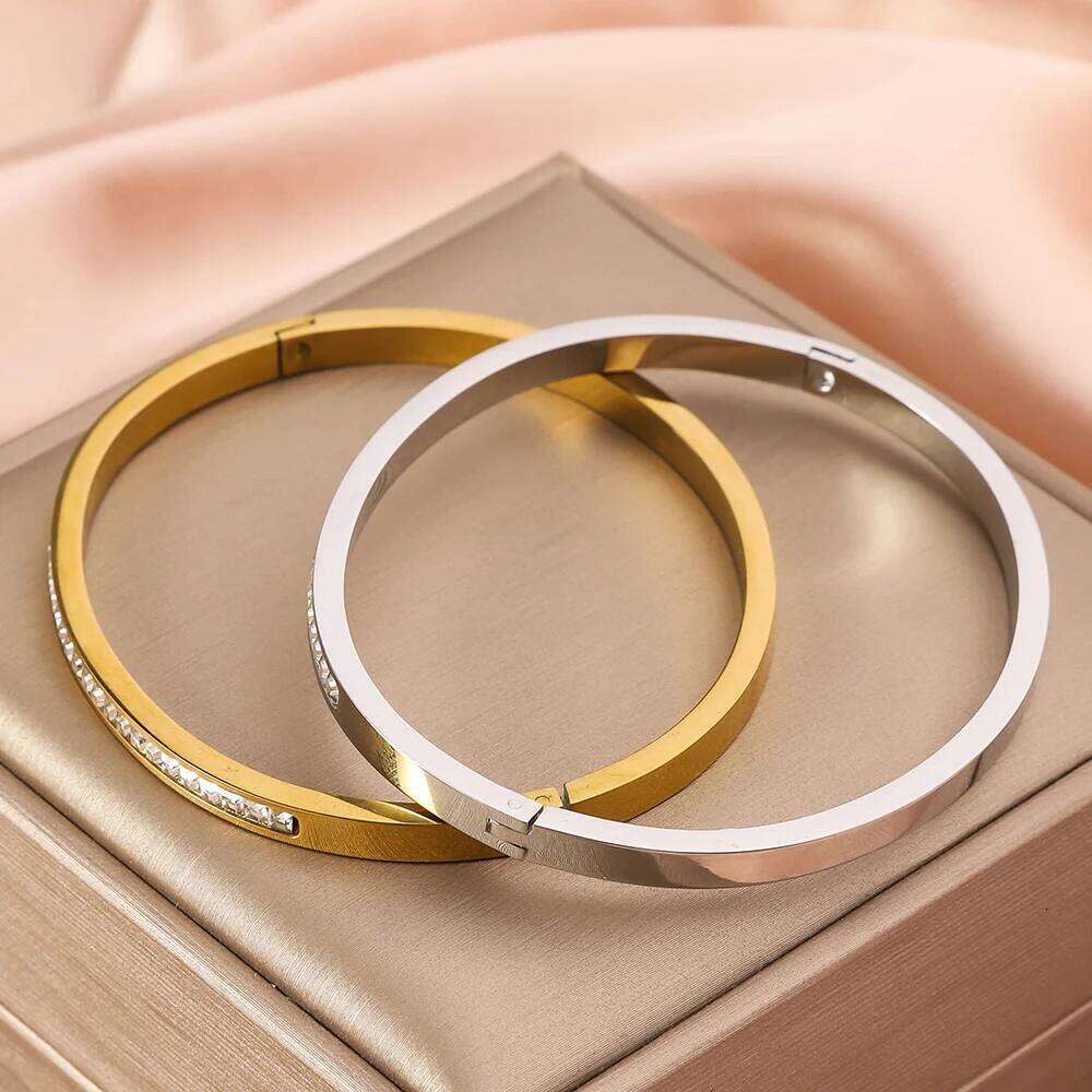 New Single Row Artificial Zircon Inlaid Stainless Steel Bracelet, Non Fading, Suitable For Women's Party Gifts Z260123