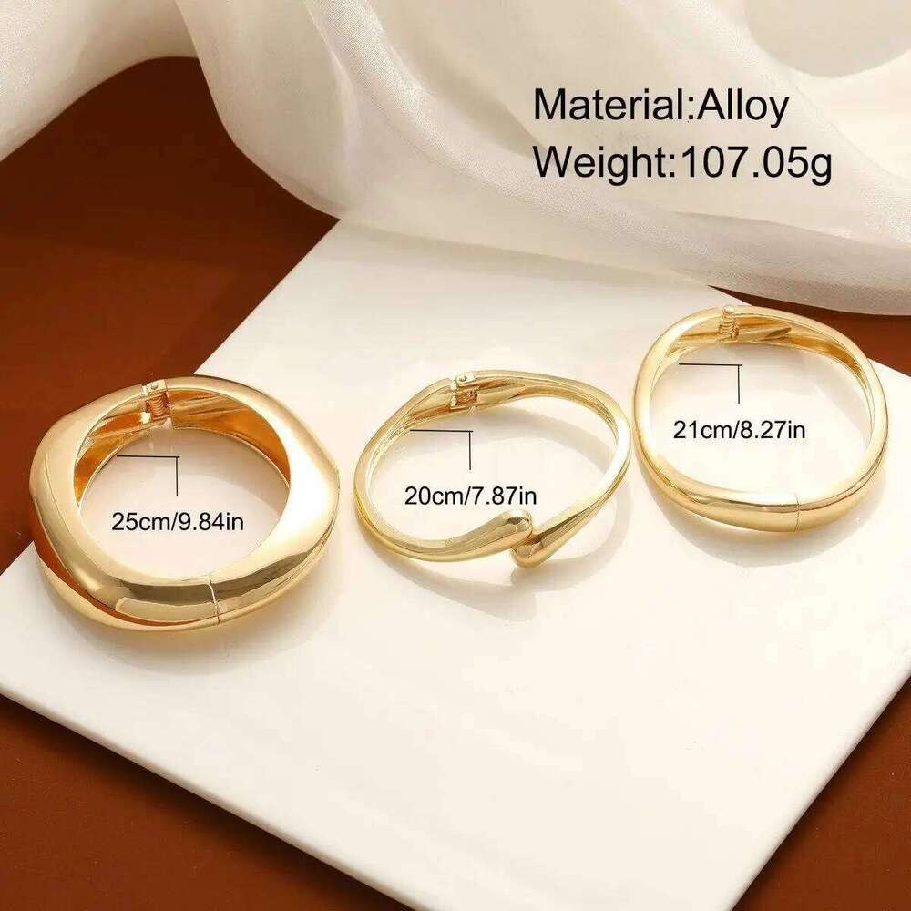 3pcs Chunky Smooth Water Drop Cuff Bracelets for Women Dainty 14k Gold Plated Big Stackable Spring Bangles Set Stack Jewelry Z260123