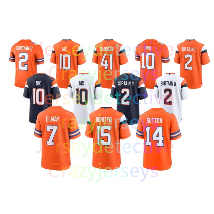 Yourteamjersey 10 Bo Nix 2 Patrick Surtain ll 7 John Elway 14 Courtland Sutton Personalized Customized Football Jerseys Add Any Number Name stitched shxinet