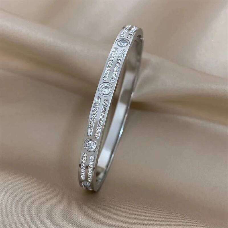 Kuziduocai 316L Stainless Steel New Fashion Fine Jewelry Minimalism Embed Dazzling Zircon Charm Chain Bangle Bracelets For Women Z260123