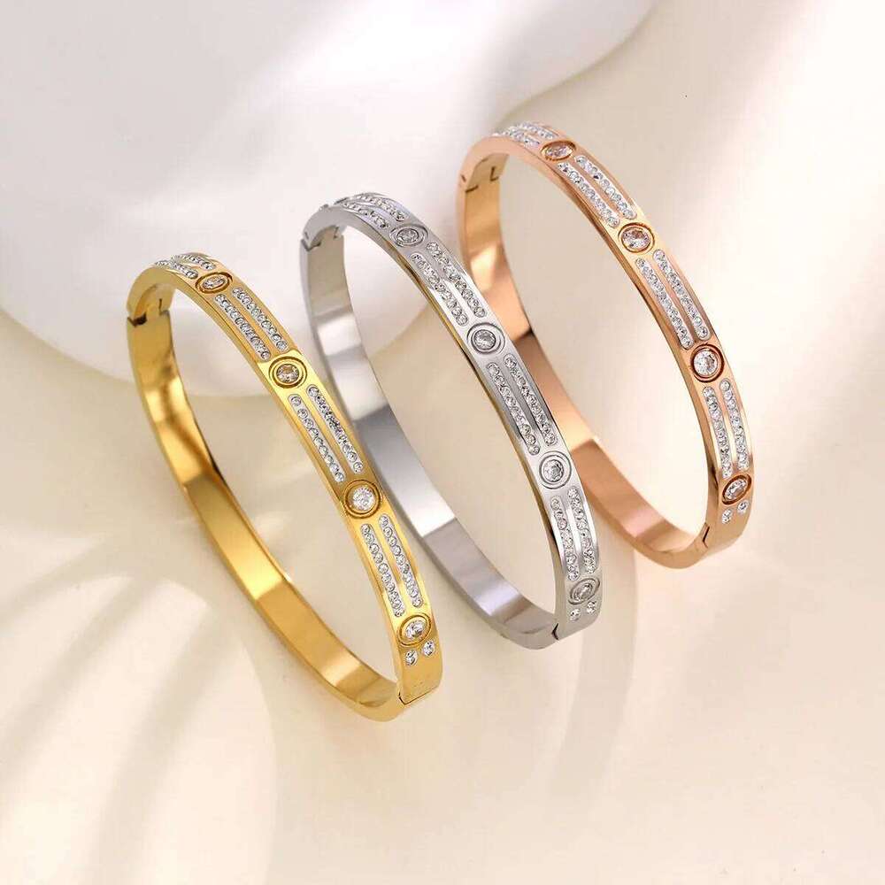 Luxury Cuff Bangles Stainless Steel Cubic Zircon Couple Bracelet Jewelry for Women Z260123