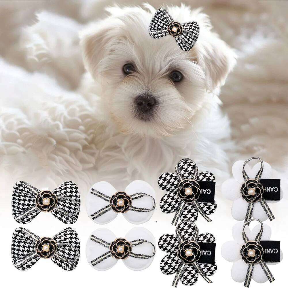 Houndstooth Bowknot Flower Dog Hair Accessory Hair Tie Small Fragrance Headband Rubber Band Hairpin Head Ornament Accessory