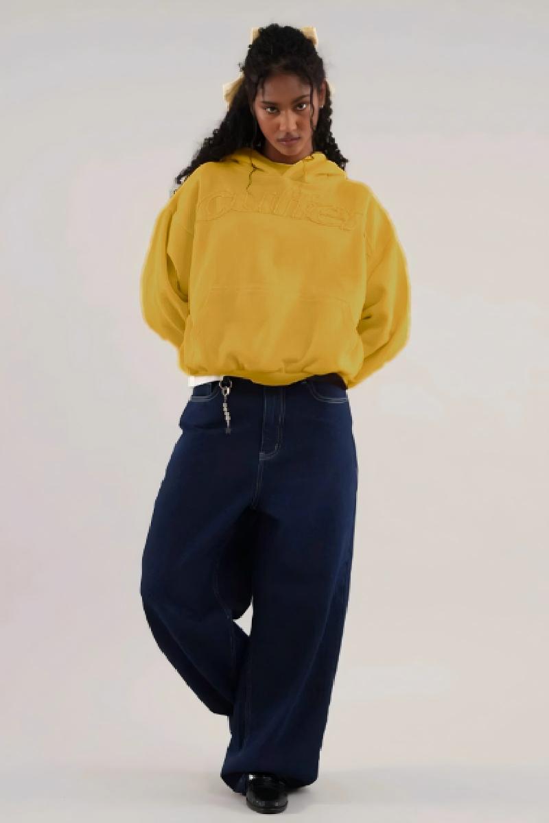 Men's Hoodies Simple Fresh Style Yellow Loose Sweatshirts Korean Harajuku Casual Cotton Comfort Fashion Long-Sleeves Anime