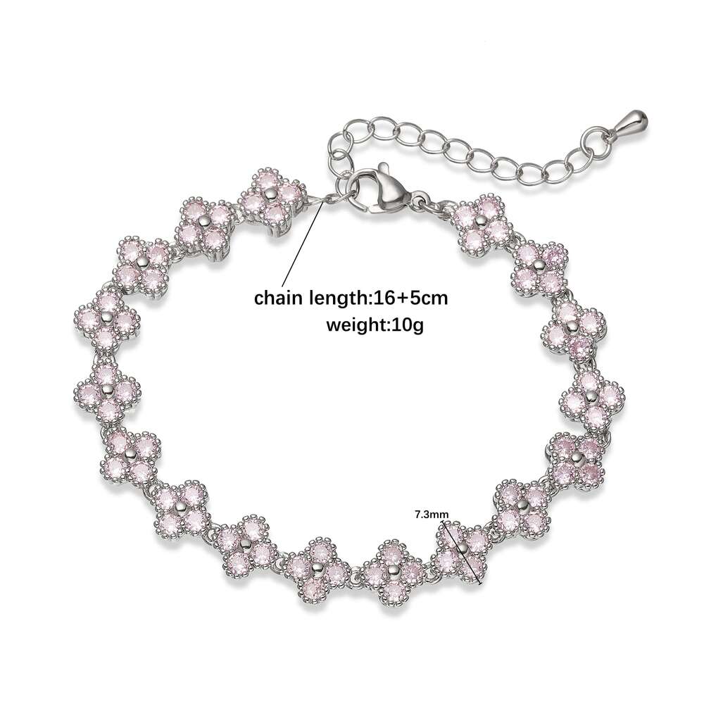 HECHENG, Colorful Flower CZ Stone Copper Metal Bracelet/Necklace with Lobster Clasp, Adjustable, Minimalist Romantic Jewelry Z260123