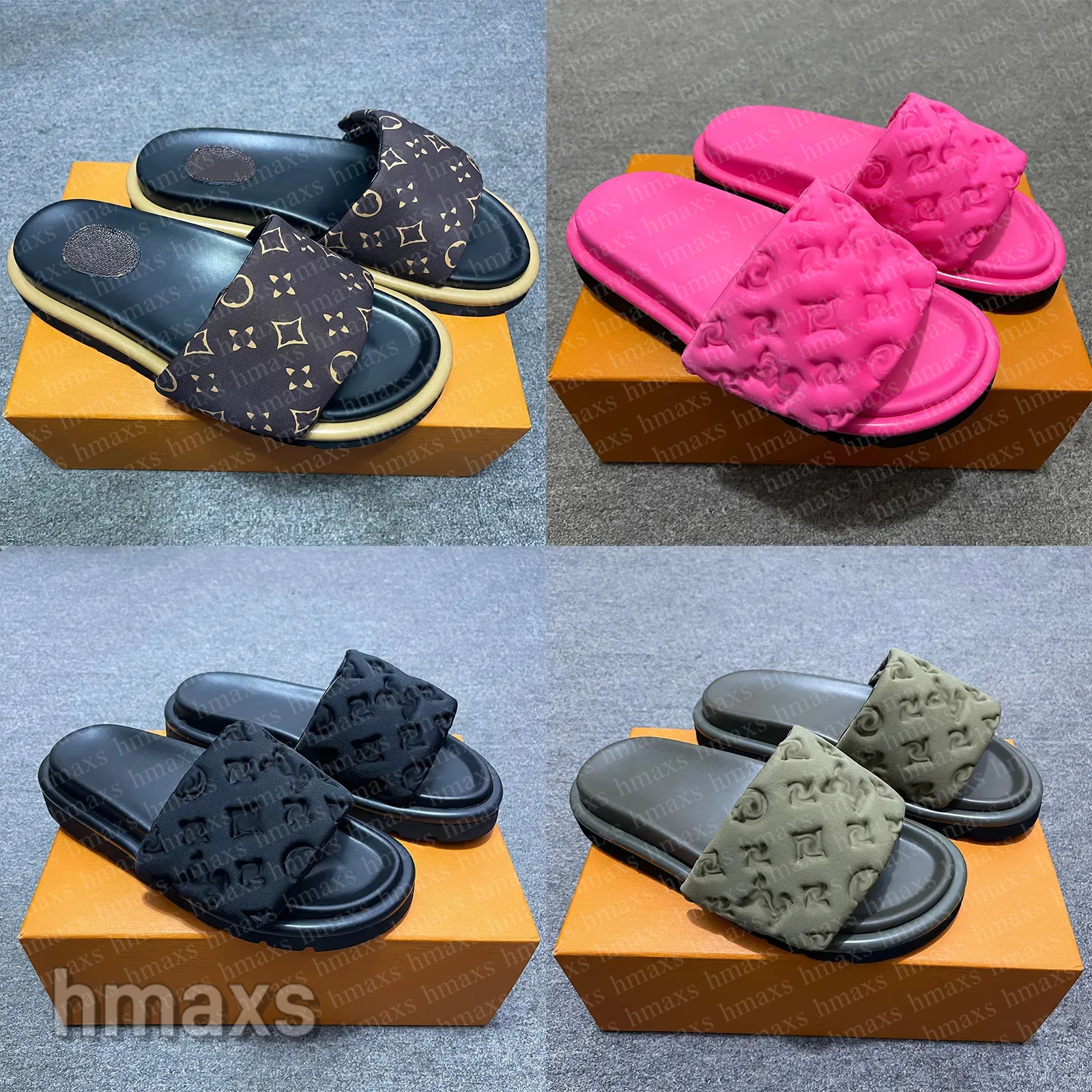 Slides Pool Pillow Slippers Designer sandals Sliders Women Men Platform Slipper Flat Mules Denim Slides Print Embossed Summer Sandals Beach Shoes Soft Sandal 35-45