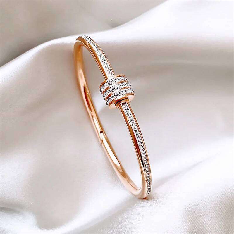 Women's Luxury Exquisite Zircon Waist Stainless steel Rose Gold Color Charm Bracelets Girls' Premium New Party Jewelry Z260123
