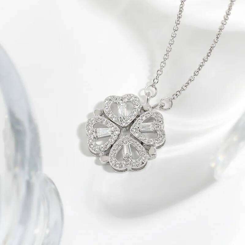 G&D Luxury Magnet Transform Four Leaf Clover Heart Pendant Women Stainless Steel Flower Necklace Jewelry Wedding Gift Z260123