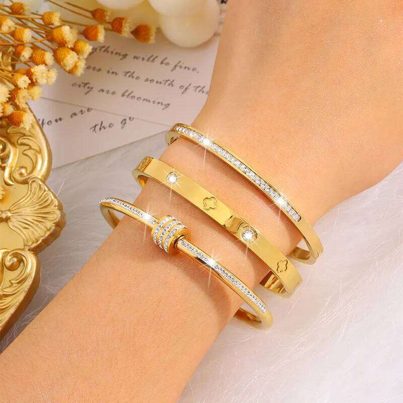 3pcs Gypsophila Diamond-Encrusted Stainless Steel Simple And Versatile Bracelet For Daily Matching Z260123