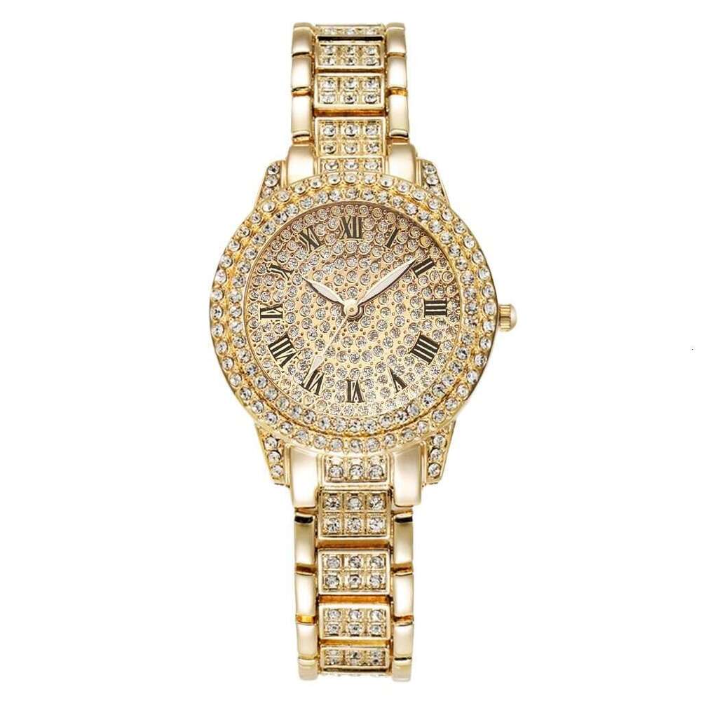 Full Diamond Roman Numeral Steel Band Starry Sky Elegant Business Quartz Women's Watch Jewelry Set