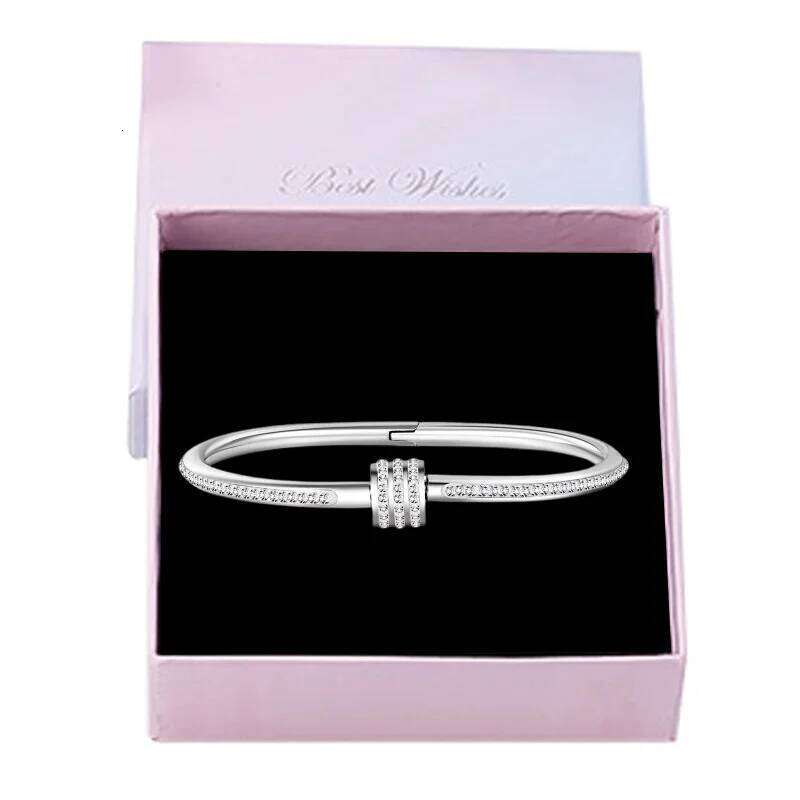 CZ Bangle with Rolling Beads - Stainless Steel Adjustable Luxury Bracelet for Women, Best Wishes Gift Box Jewelry Z260123