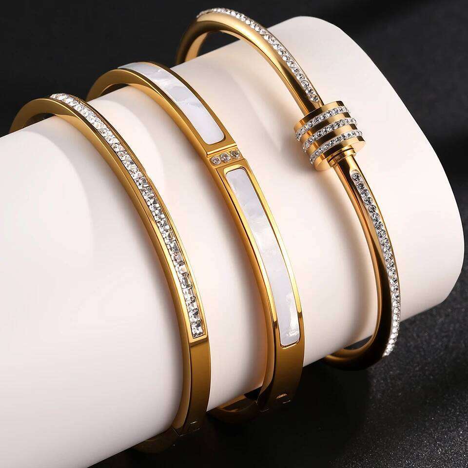 Fashion Zircon Inlaid Three Piece Set For Women Gold color Stainless Steel Bracelet Party Daily Jewelry Z260123