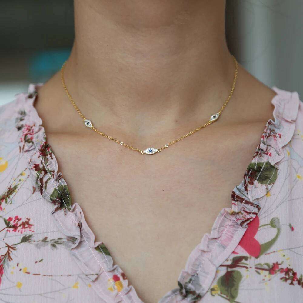 2018 Fine silver jewelry minimal delicate cz Turkish evil eye charm dainty choker collarbone adorable women girl chain necklace Z260123