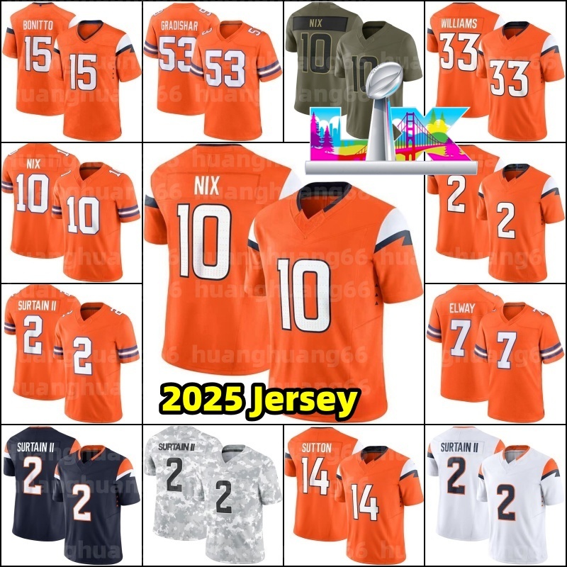 Bo Nix Patrick Surtain II Football Jersey Nik Bonitto John Elway Peyton Manning Courtland Sutton Marvin Mims Jr Jahdae Barron Hufanga RJ Harvey Jarrett Stidham
