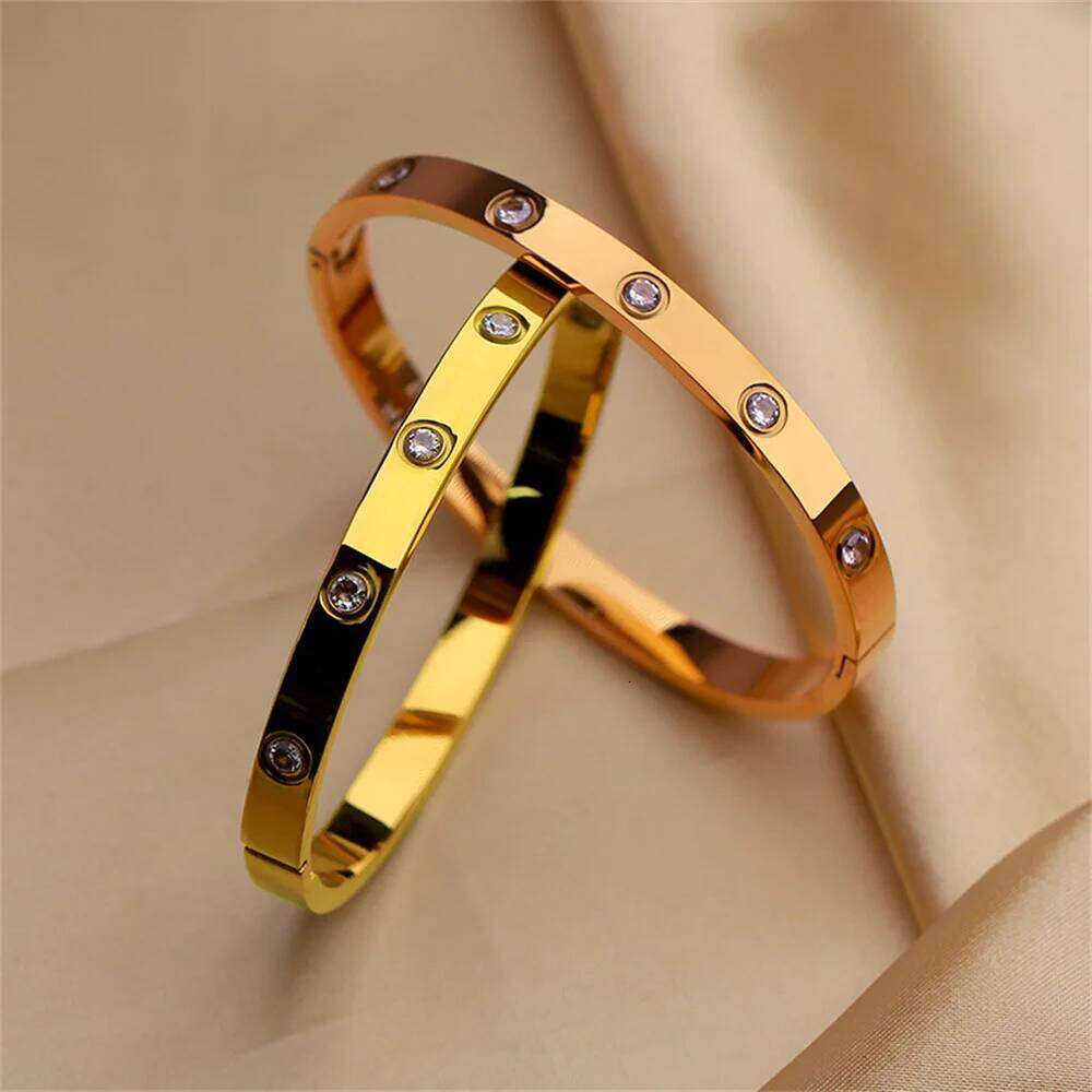 Stainless Steel Bracelets Bangle Bangles for Woman Golden Love Crystal Wedding Feminina Luxury Jewellery Gifts Z260123