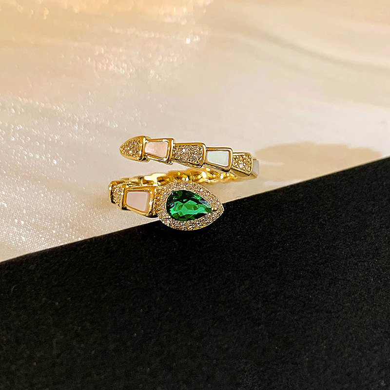 Zircon Emerald Snake Open Zodiac Year Exquisite Versatile Index Finger Ring Light Luxury High-end Feel Wholesale Jewelry - view 3