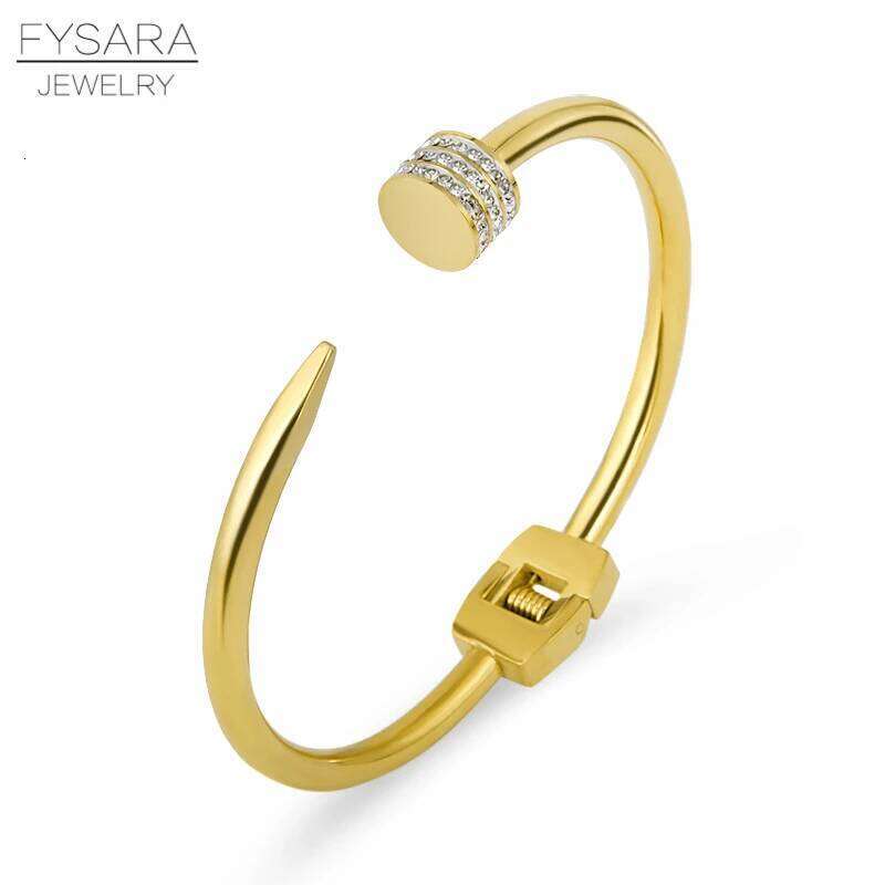 FYSARA Luxury Cubic Zirconia Crystals Arrow Cuff Bracelets Stainless Steel Gold Color Bangles For Women Pulseiras Punk Jewelry Z260123