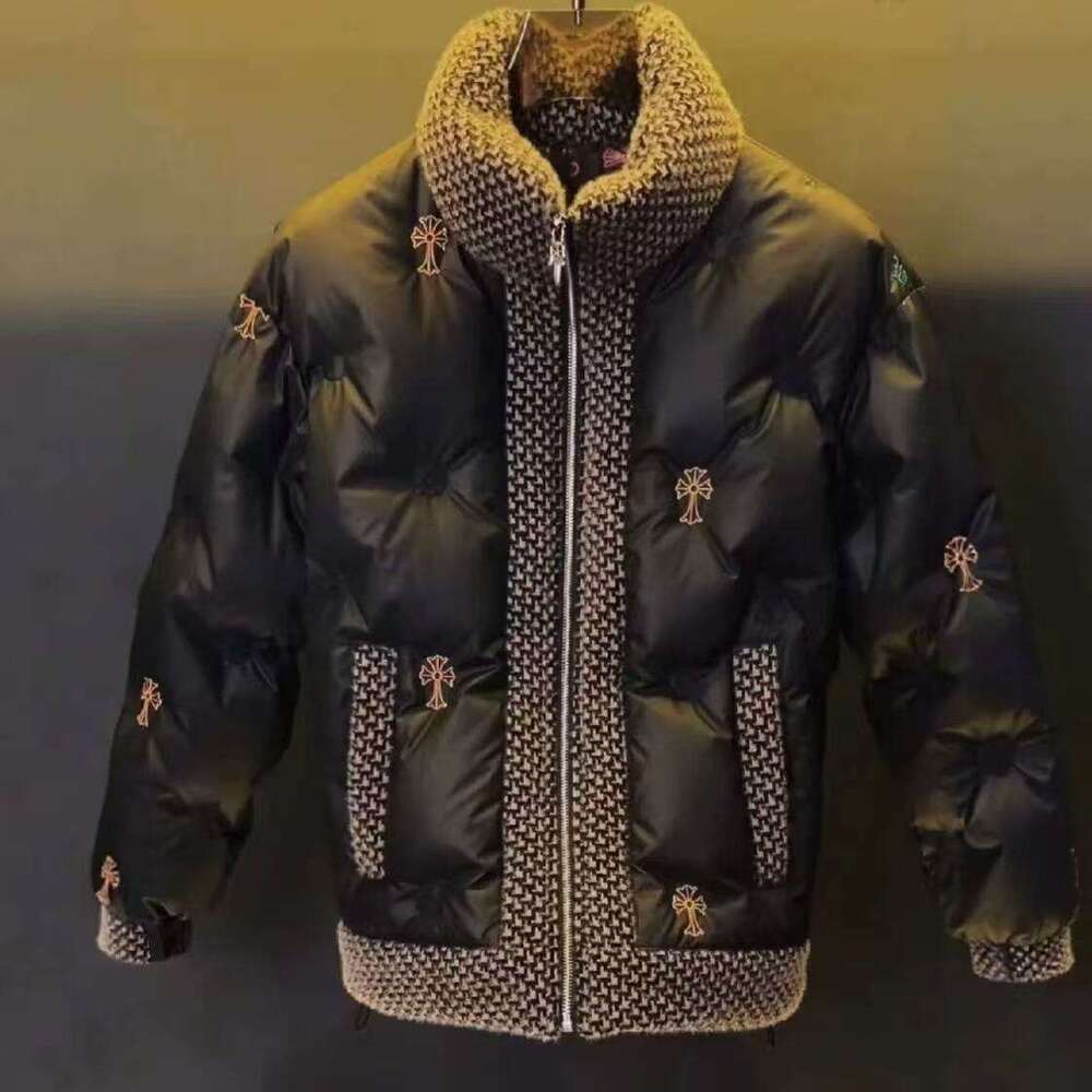 Men's Autumn Winter Hooded Coat Patchwork Cotton Jacket Fashion Versatile Warm Parkas with Wheat Spike Design
