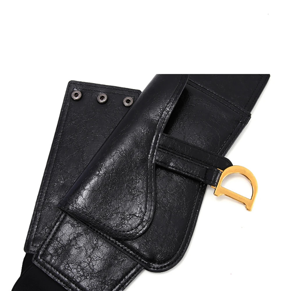 er Fit Slim Women Leather Belt Letter D Elastic Stretch Waistband Pocket Wide for Female DressGirdl Chic 250121
