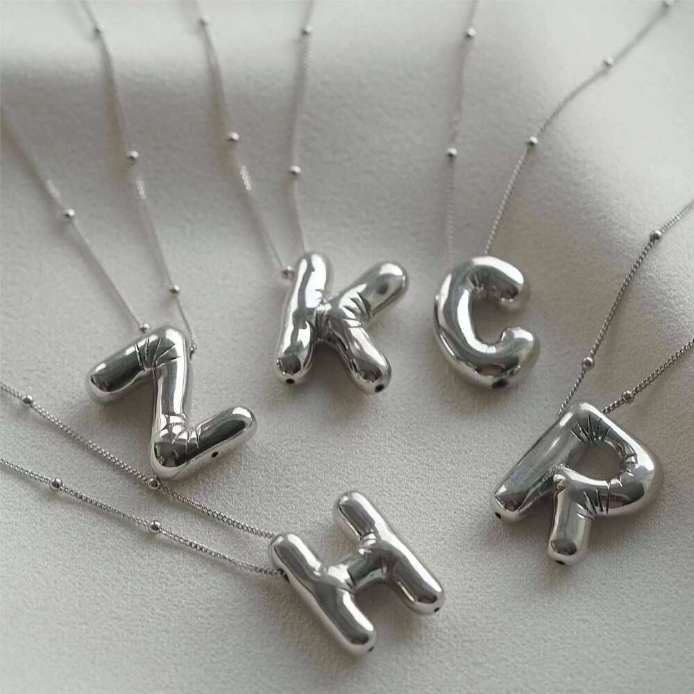 Party Balloon Bubble Alphabet Letter Pendant Necklaces for Women Silver Color Stainless Steel Initials Name Customized Jewelry Z260123